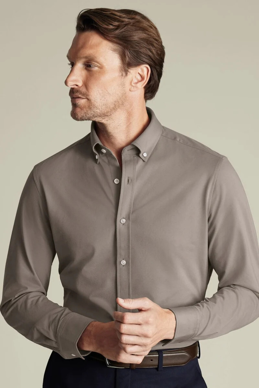 Charles Tyrwhitt Mocha Performance Stretch Jersey Shirt/54561